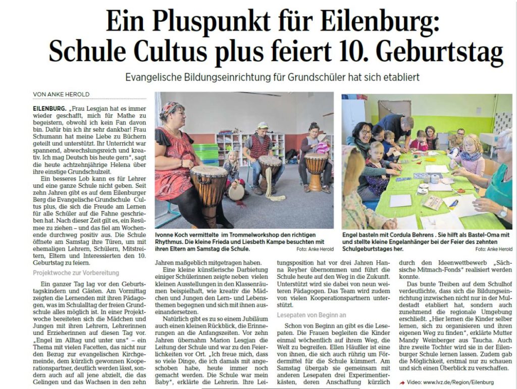 Bericht in der Zeitung über die Schule Cultus plus